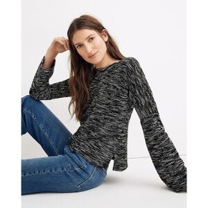 Madewell Sweater Button-Shoulder Wide-Sleeve Top Black White XXS NWT New